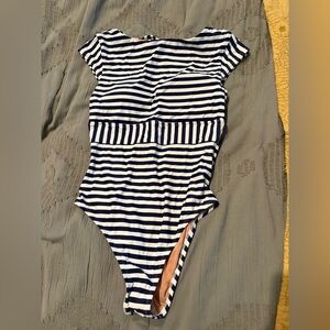 JCREW blue/white striped one piece Size 8 Long Torso NWT